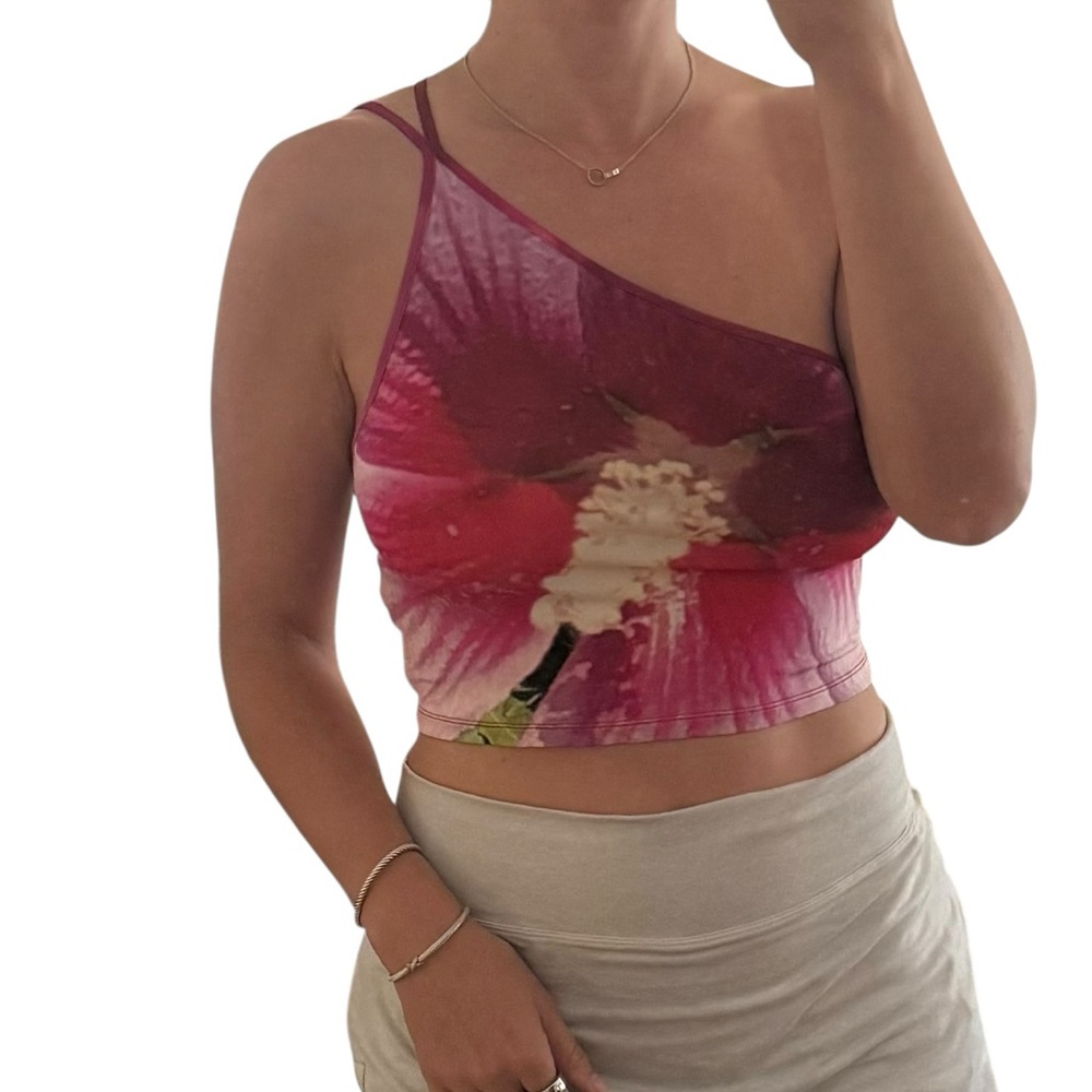 Paloma Wool Bella Hibiscus Print One Shoulder Crop Top size large - Picture 7 of 7